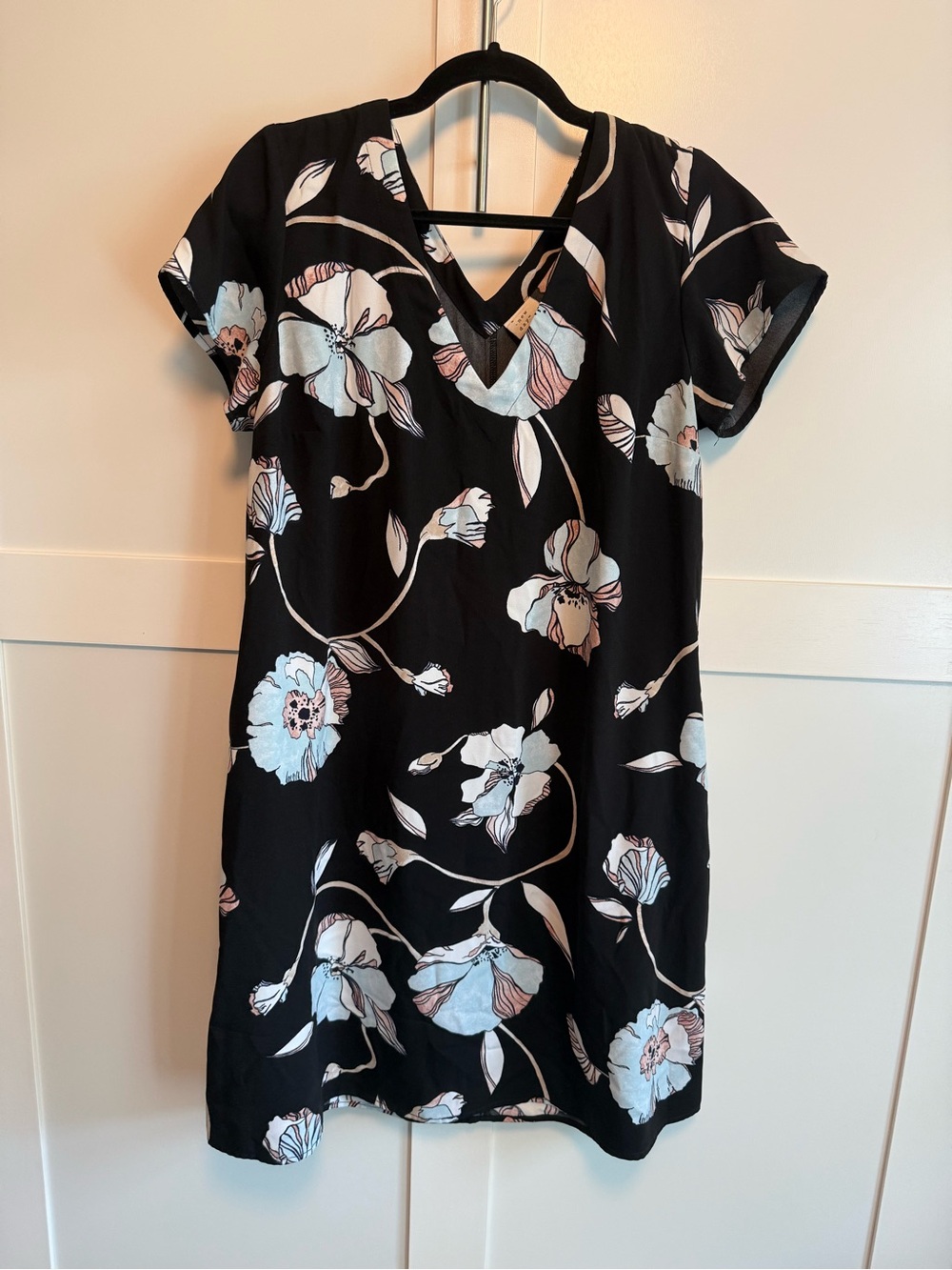 a new day Black Mini Dress with Blue and Blush Floral Print